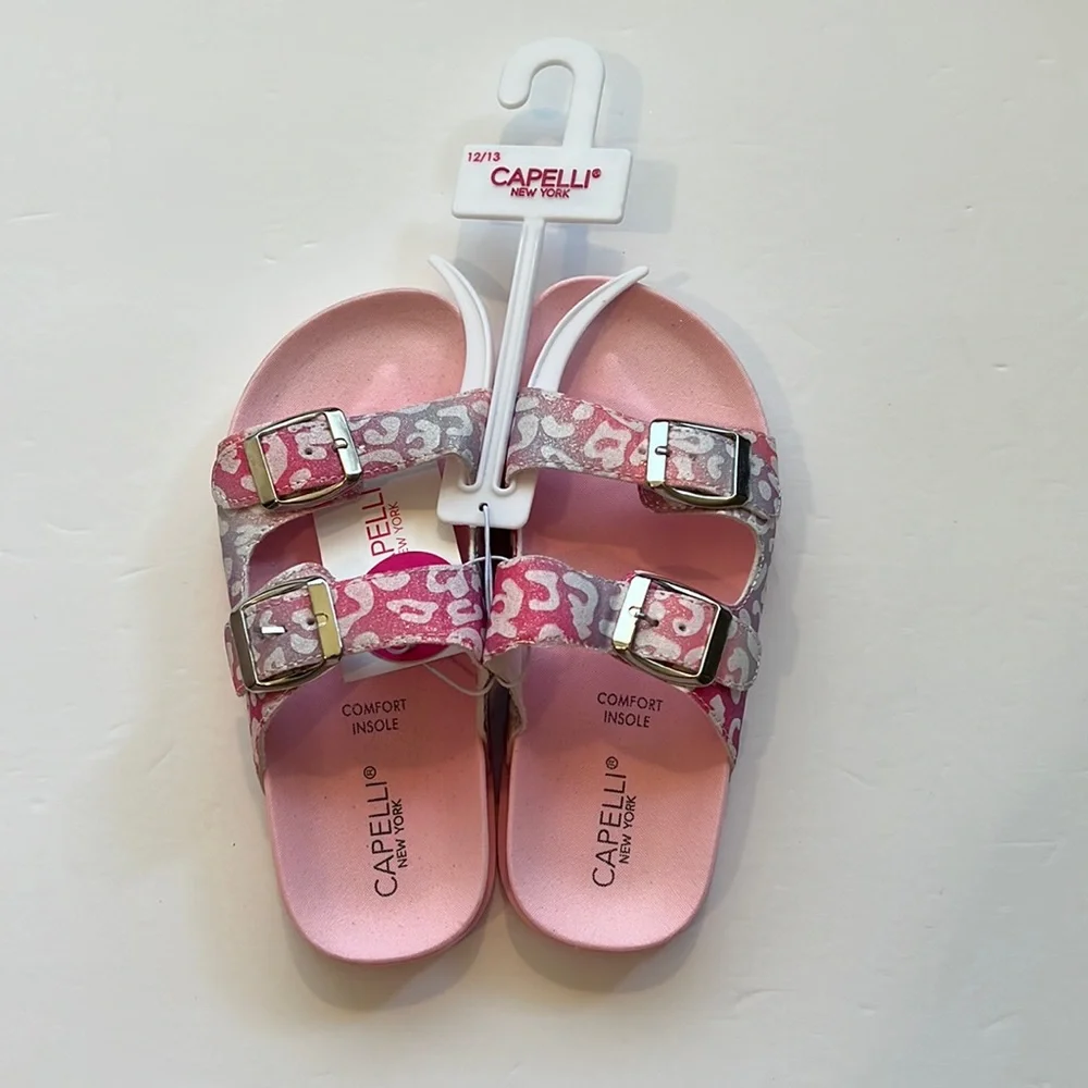NWT👡 Elli by Capelli of New York Girl's Double Strap Buckle Slides SZ-12/13